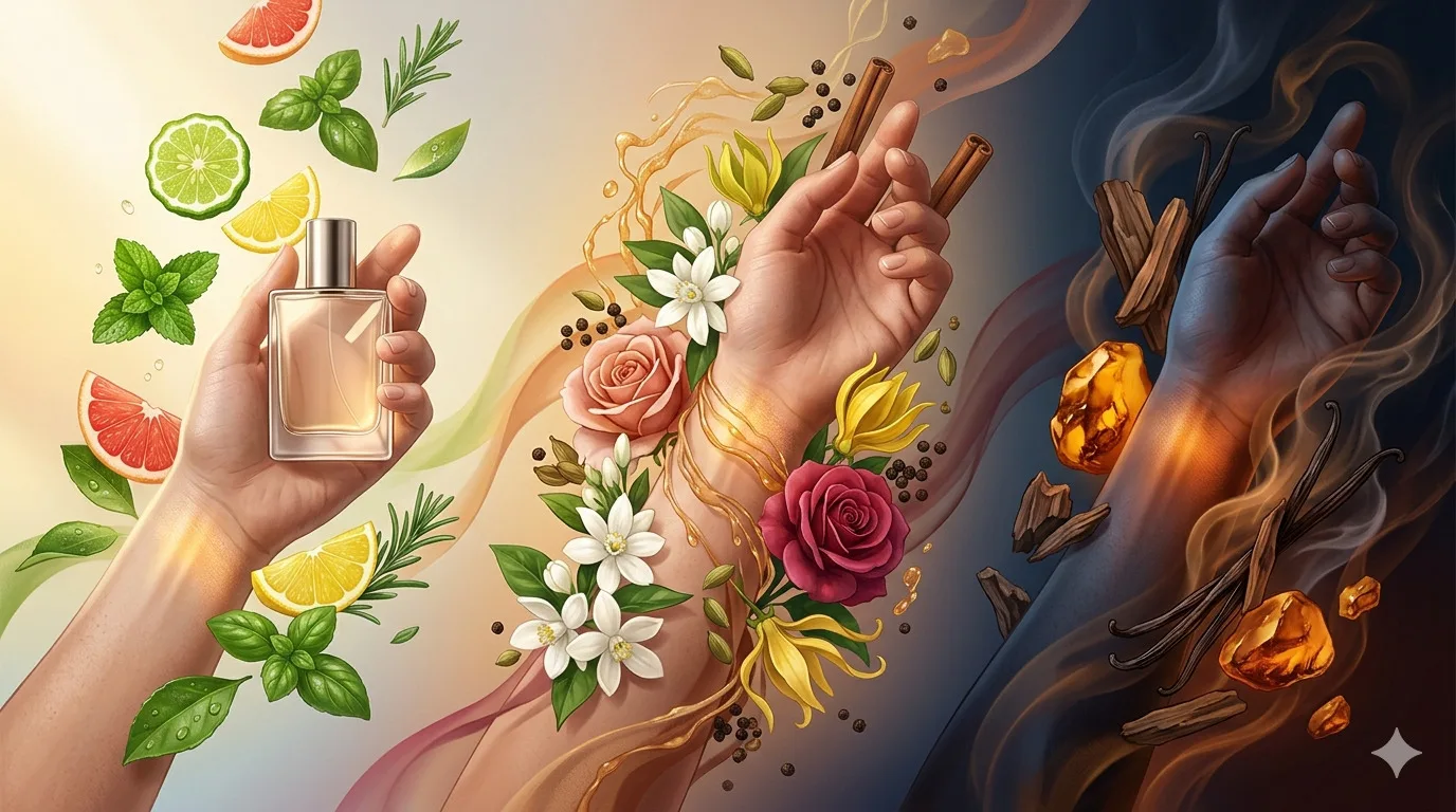 Capa do post Fragrâncias que evoluem melhor ao longo do dia: o que acontece com o seu perfume entre o amanhecer e a meia-noite